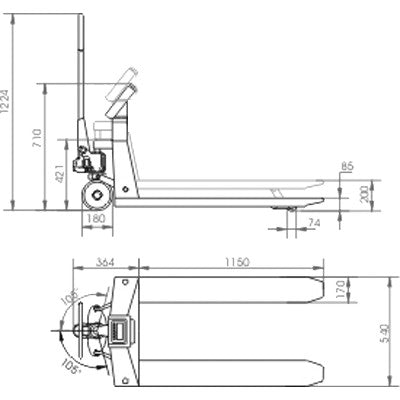 Handhubwagen mit Waage HLS-MC 2500 Abmessungen